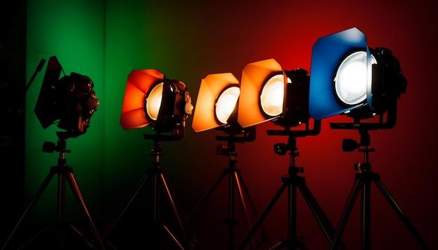 Bright stage lit by spotlights and floodlights generated by AI